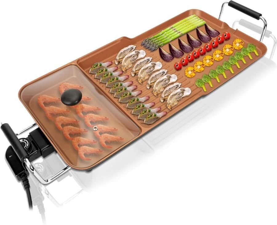 ZRSS Tepanyaki Bakplaat Gourmetstel XL Grill Set 3-in-1- Elektrische Wokset Goudkleurig 2000W