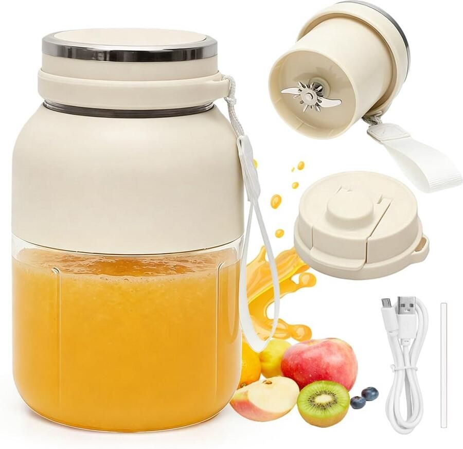 Zurabini Blender To Go Smoothie Maker Draagbare Blender USB-C Oplaadbaar Fresh Juice Blender 1300ml Shakebeker BPA Vrij Mini Blender Voor Smoothies Shakes en Sap