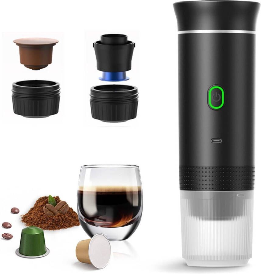 ZVD Draagbare elektrische espressomachine Mini reiscamper Geschikt voor gemalen koffie capsules Kampeer- en wandelkantoor Oplaadbaar Zwart