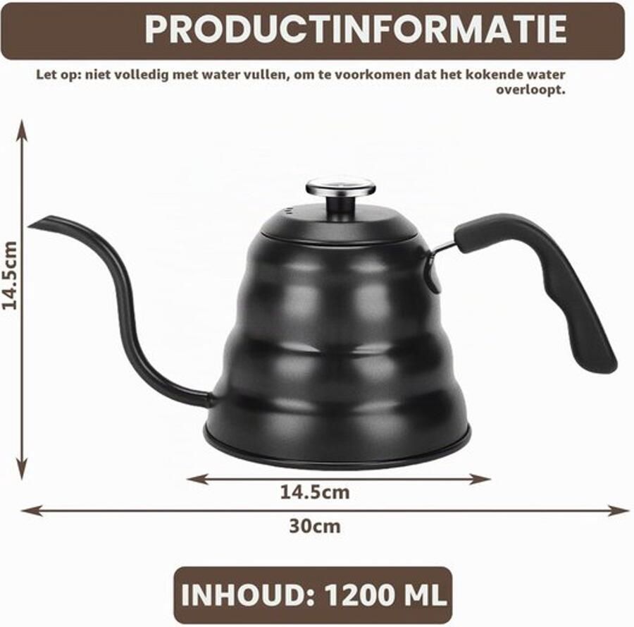 Zwanenhals waterkoker 1200 ml koffieketel met thermometer waterkan voor thee- en koffieliefhebbers