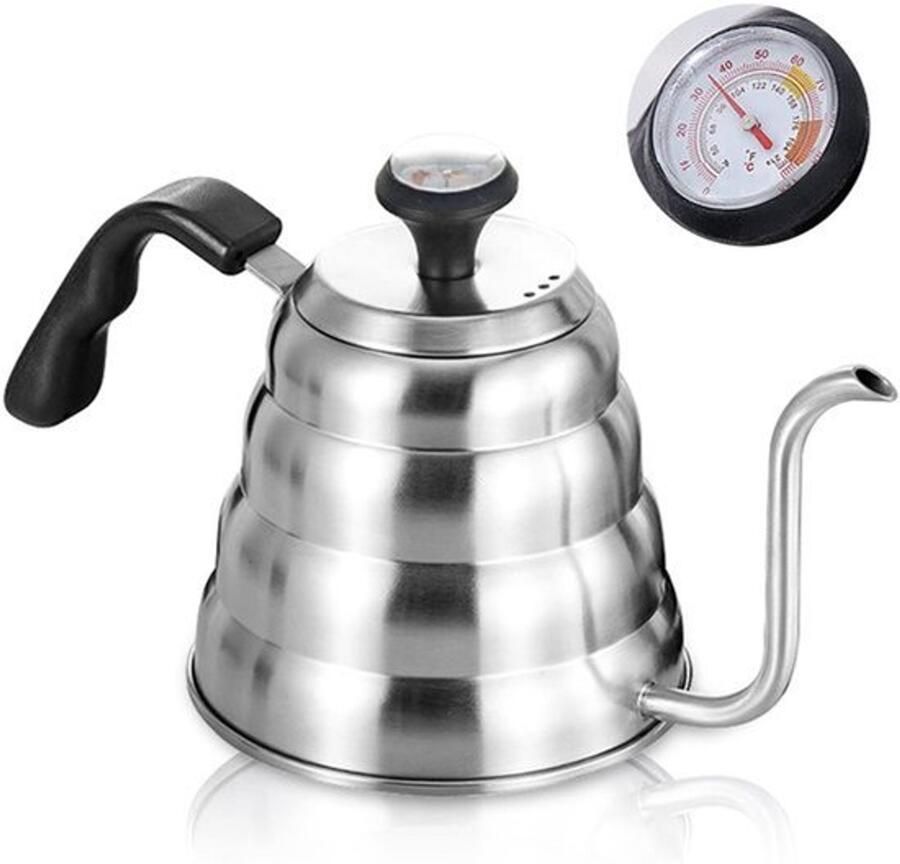 Zwanenhals waterkoker 1200 ml roestvrij staal koffiekan waterkoker zwanenhals met thermometer voor alle warmtebronnen duurzaam en eenvoudig te reinigen