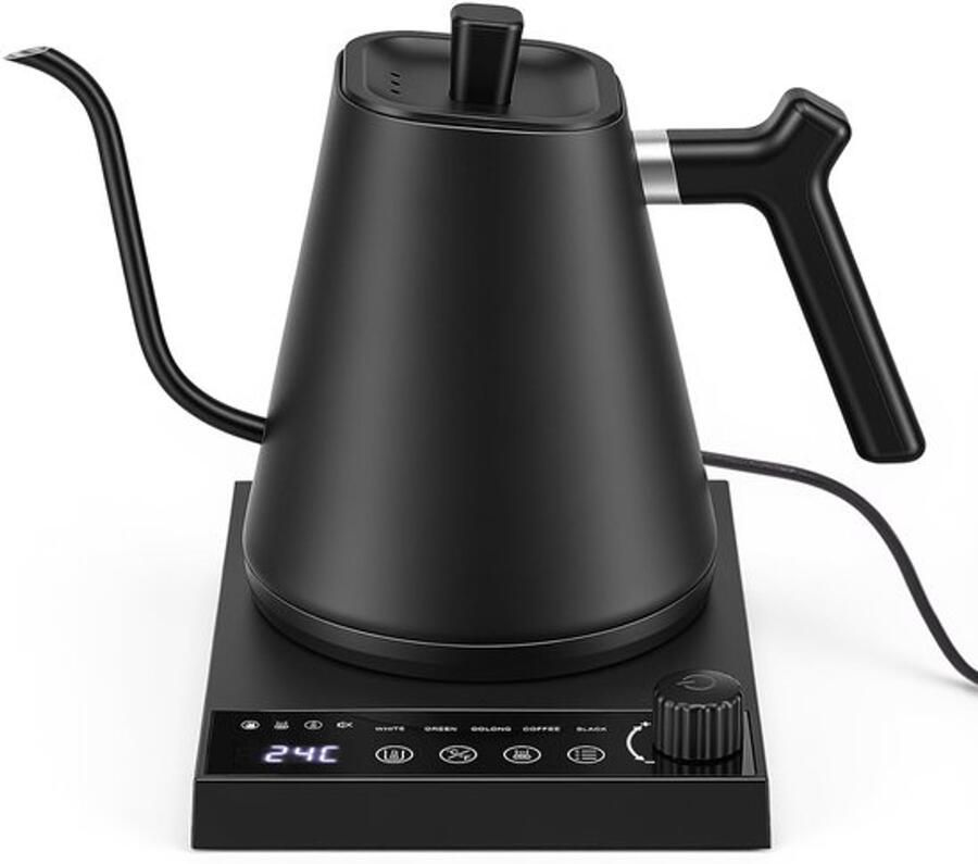 Zwanenhals waterkoker met temperatuurinstelling zwanenhals roestvrij staal 600 ml nauwkeurig 40-100 °C voor gieten over koffie en thee handfilter waterkoker met temperatuurweergave