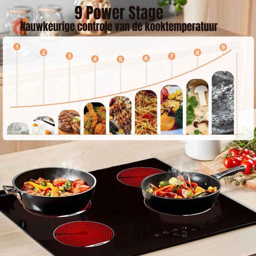 Zwart MMP Elektrische Kookplaat 4 Pits Elektrische Fornuis Elektrische Kookplaat Vrijstaand 4 Kookzones Kinderslot 68cm x 63cm x 11cm