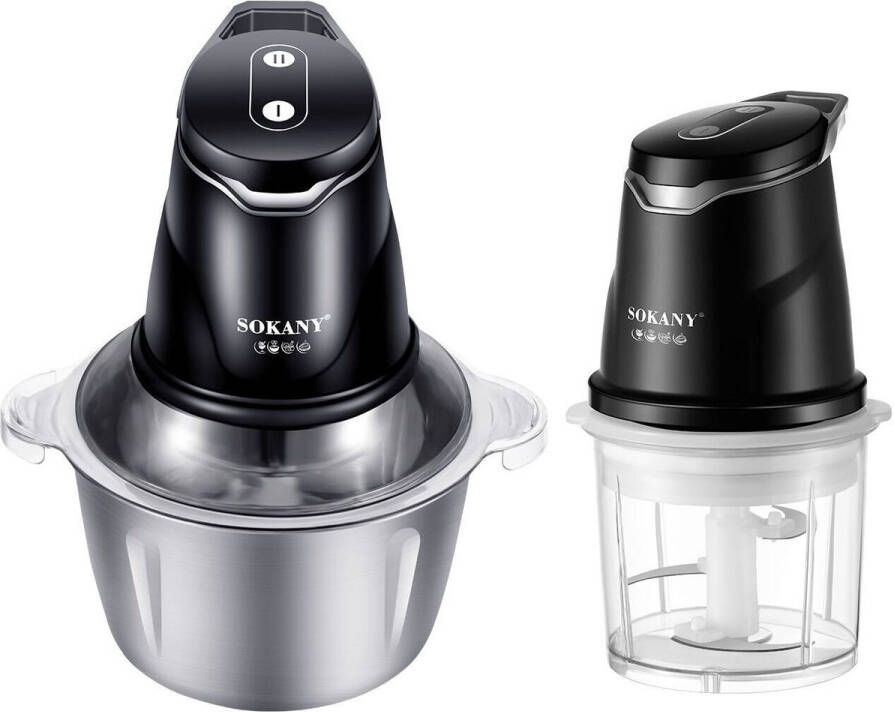 ZYLARO 2-in-1 Electrische Hakmolen Food Chopper 2L en 0.7 L Foodprocessor Met RVS en Glas Kom