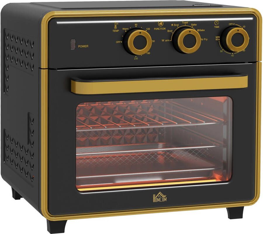 ZYLARO Airfryer oven Vrijstaande Elektrische Oven AirFryer Bakken Grillen en meer 20 Liter 1400 Watt Vintage metaal zwart en geel