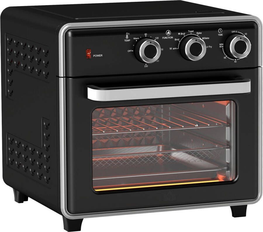 ZYLARO Airfryer oven Vrijstaande Elektrische Oven AirFryer Bakken Grillen en meer 20 Liter 1400 Watt Vintage metaal zwart
