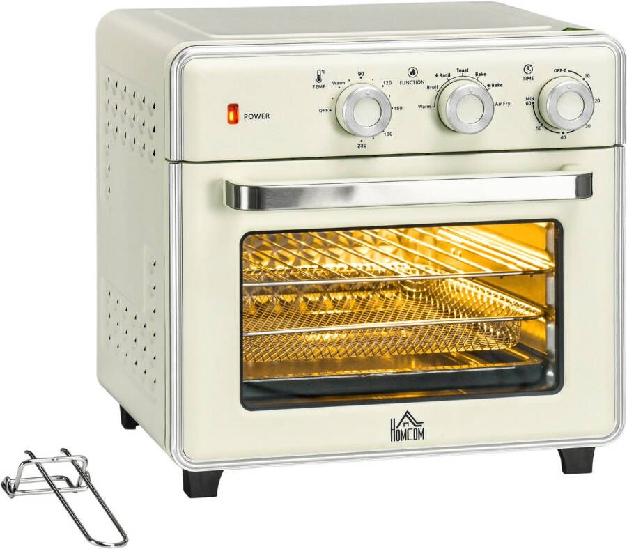 ZYLARO Airfryer oven Vrijstaande Elektrische Oven AirFryer Bakken Grillen en meer 20 Liter 1400 Watt Vintage crème wit