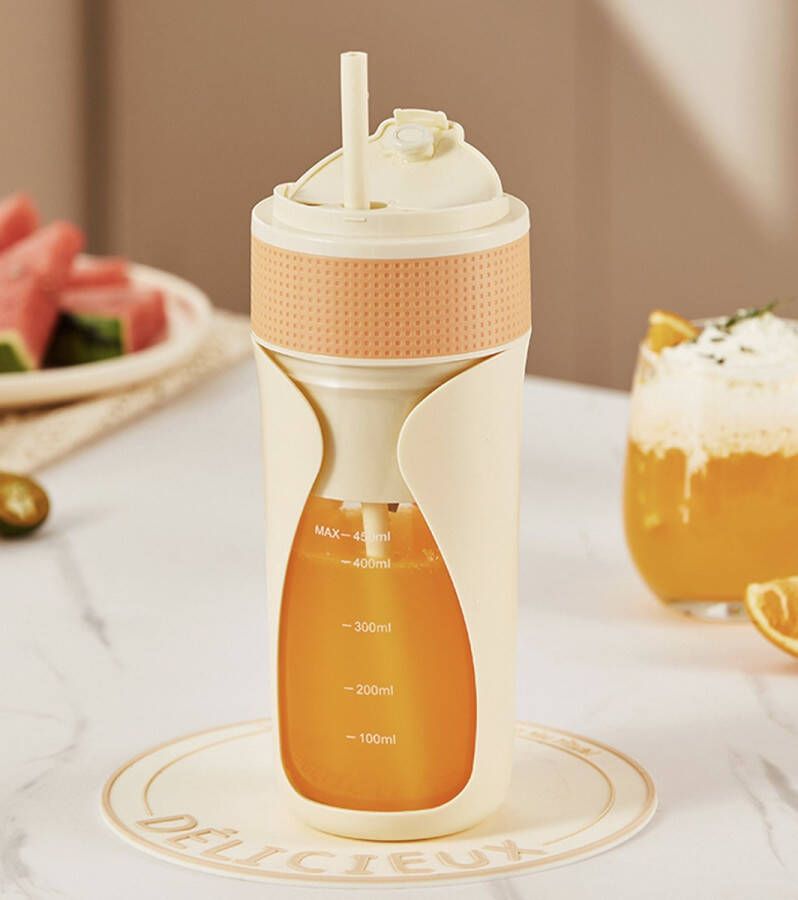 ZYLARO blender smoothie maker Draagbare Smoothie Maker To Go Draadloos mini blender Oplaadbare 450 ml crème oranje