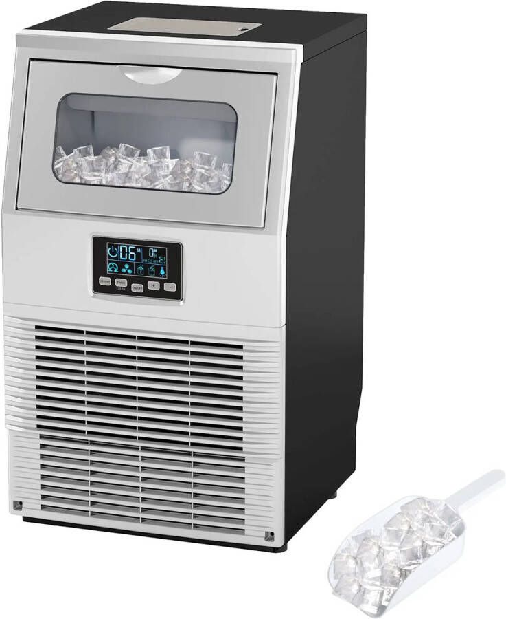 ZYLARO Commerciële ijsblokjesmachine 3.5L IJsklontjes maker IJsschep – 30kg 24 uur – LED-verlichting – Gemakkelijk af te lezen displays Zilver