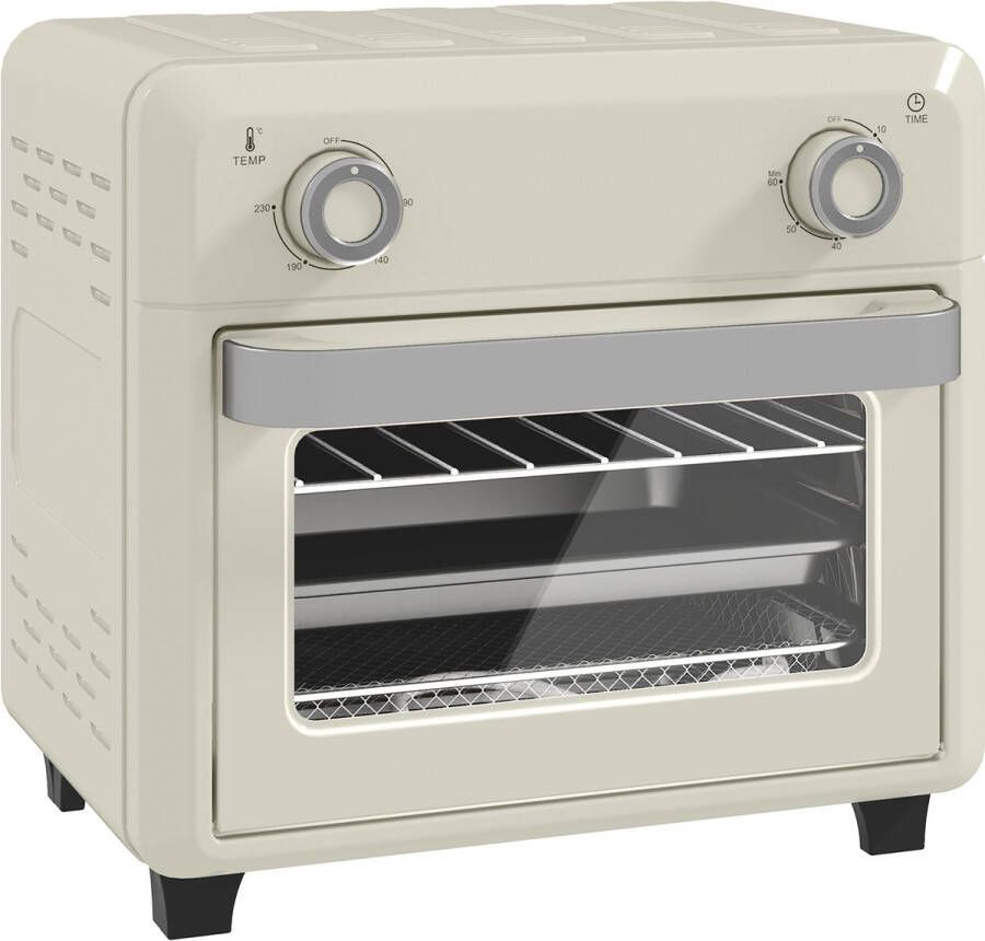 ZYLARO mini Airfryer oven Vrijstaande Elektrische Oven AirFryer Bakken Grillen en meer 10 Liter 1000 Watt Vintage crème wit