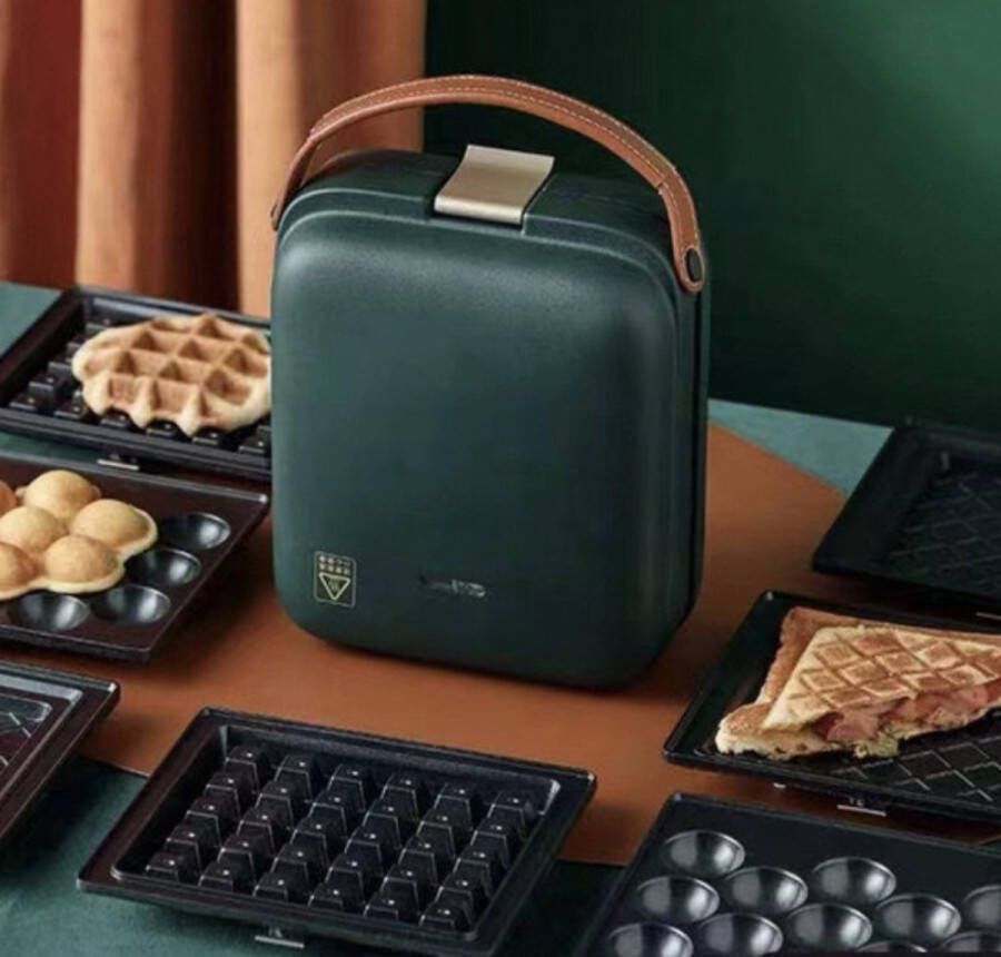 ZYLARO Wafelijzer 3-in-1 functies Antiaanbaklaag Waffle Maker Mode ontwerp Tosti-ijzers Eierwafel machine smaragdgroen - Foto 1
