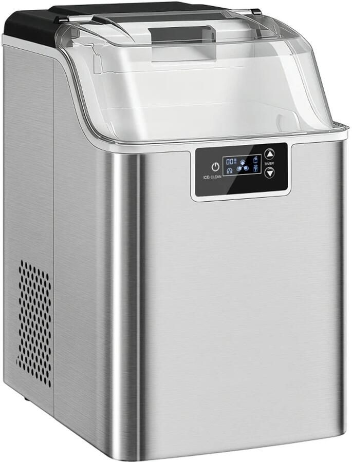 ZYLARO IJsblokjesmachine IJsklontjes maker Met ijsmand + schep 20kg 24 uur met Timer en 2 1L Watertank Zelfreinigingsfunctie Stille werking Compact design IJsblokjesmakers Zilver