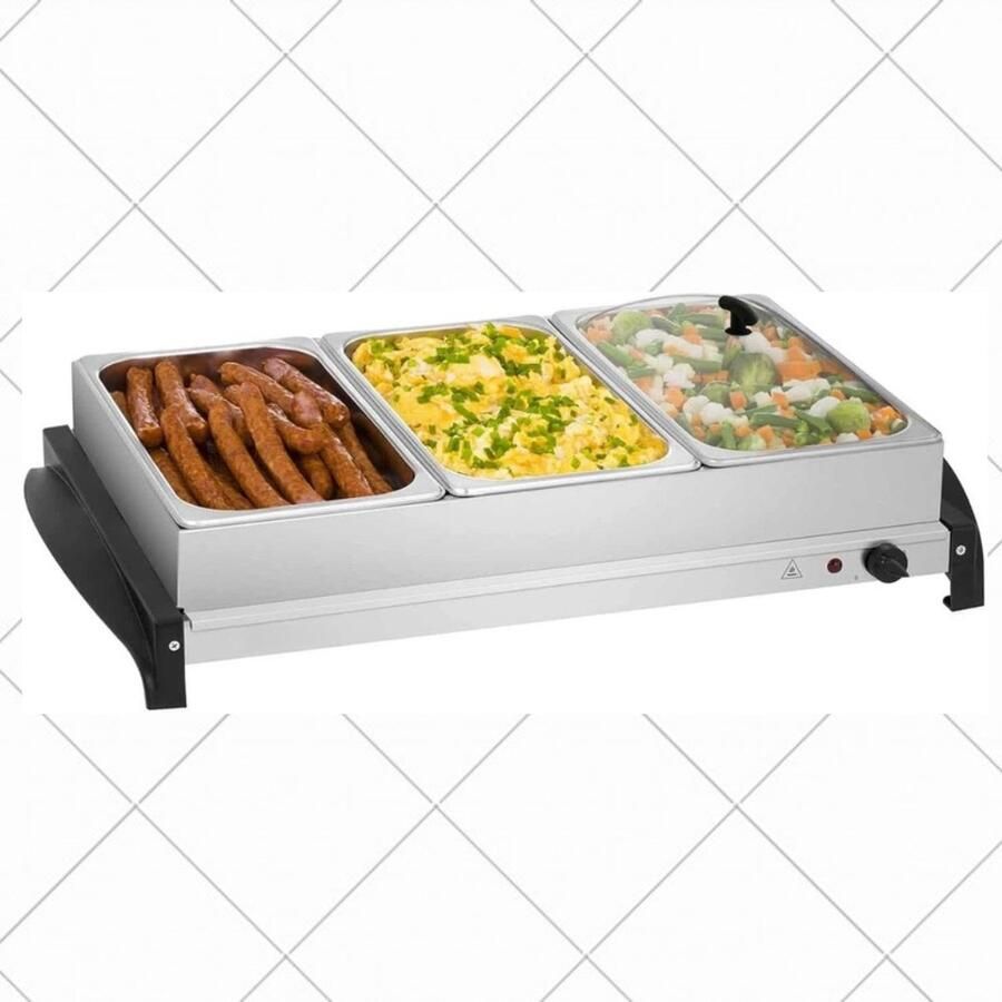 Zylo Buffetwarmer Warmhoudplaat Chafing Dish 3x2 Liter 400w Chafing Dish 64x39x19cm Zilver