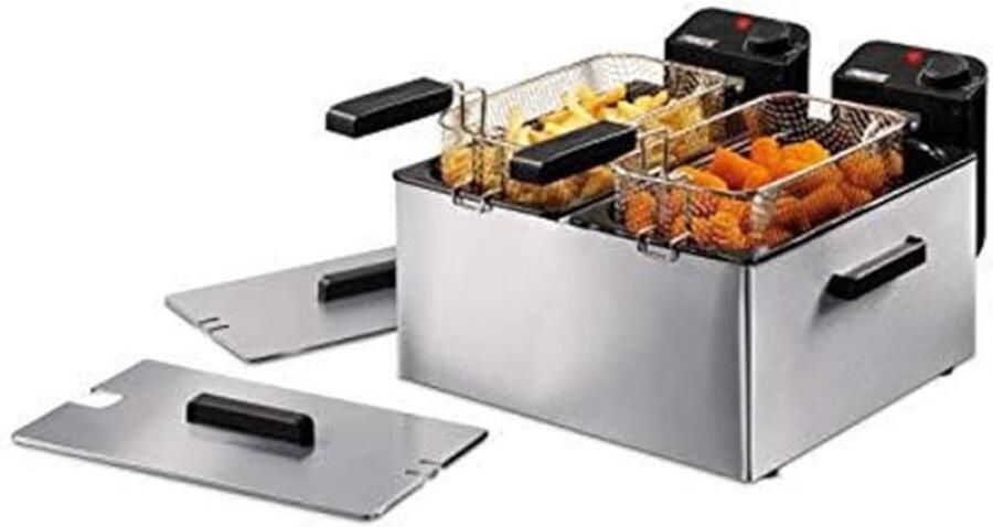 Zylo Dubbele Frituurpan Dubbele Friteuse Frietpan 3 liter 25x40x40cm Zilver