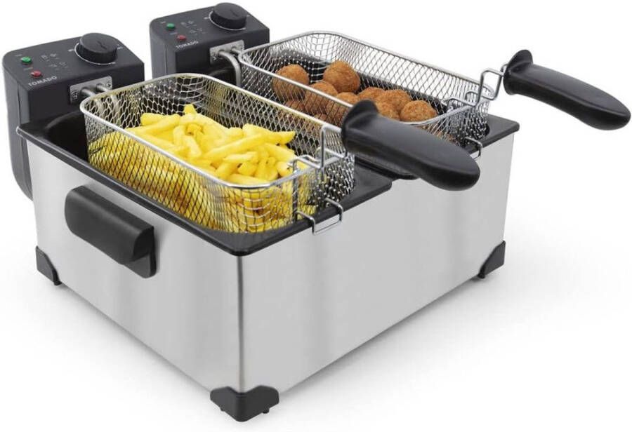 Zylo Dubbele Frituurpan Dubbele Friteuse Frietpan 3 liter 52x41x22cm Zilver