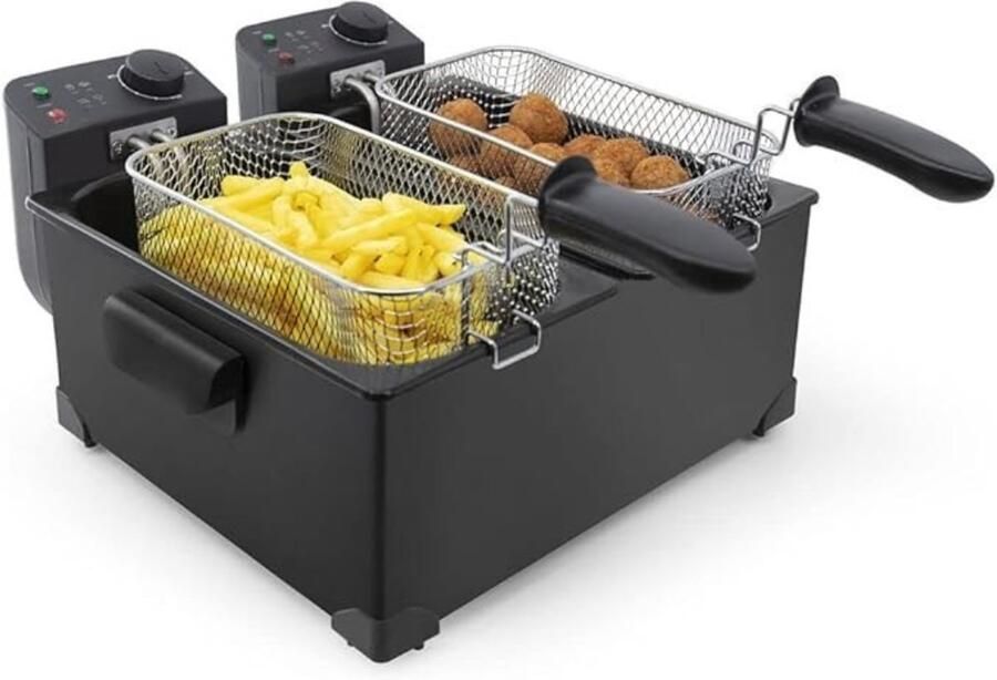 Zylo Dubbele Frituurpan Dubbele Friteuse Frietpan 3 liter Zwart 52cm x 41cm x 22cm