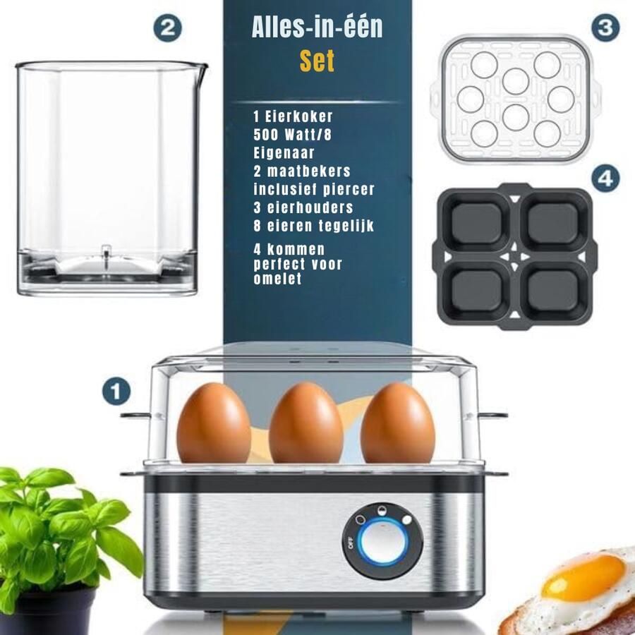 Zyrex Eierkoker electrisch Eierkoker met timer Zwart Zilver ‎21cm x 17cm x 15cm