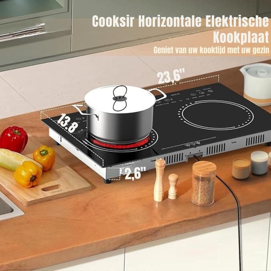 Zyrex Elektrische Kookplaat 2 Pits Elektrische Fornuis Elektrische Kookplaat Vrijstaand 2 Kookzones Kinderslot Zwart 60cm x 35cm x 7cm