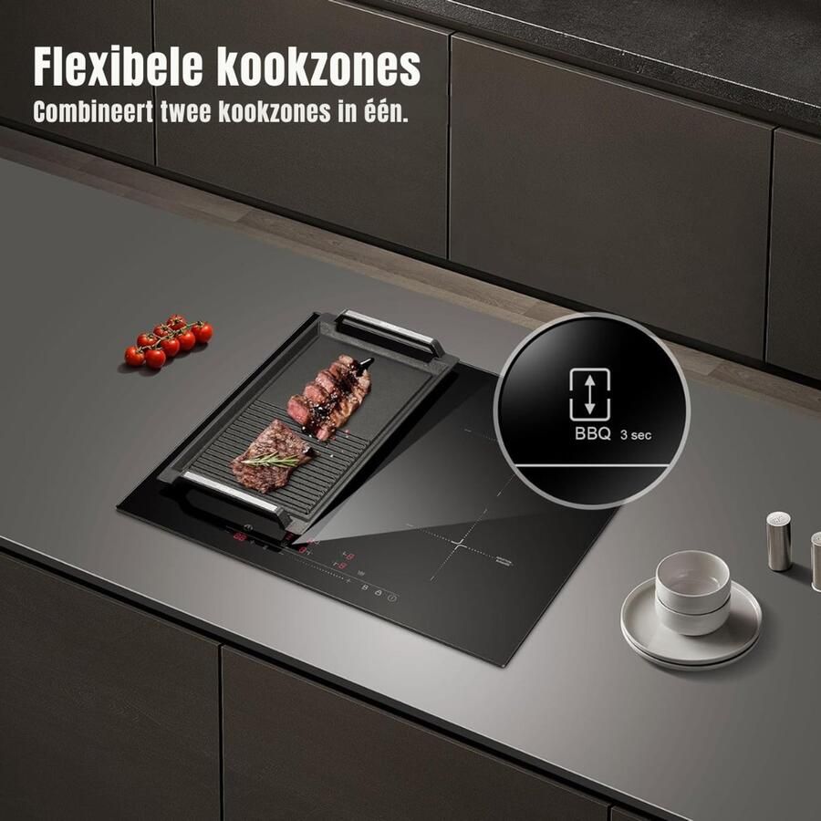 Zyrex Inductie Kookplaat Vrijstaand Dubbele Inductiekookplaat Kooktoestel Touchscreenbediening Zwart 52cm x 59cm x 6cm - Foto 2