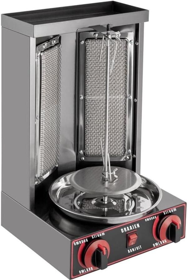 Zyrex Professionele Kebab Grill – Verticale Grill Met Temperatuurinstelling – Donorgrill Met Opvangbak – Zwart 30cm x 30cm x 48cm