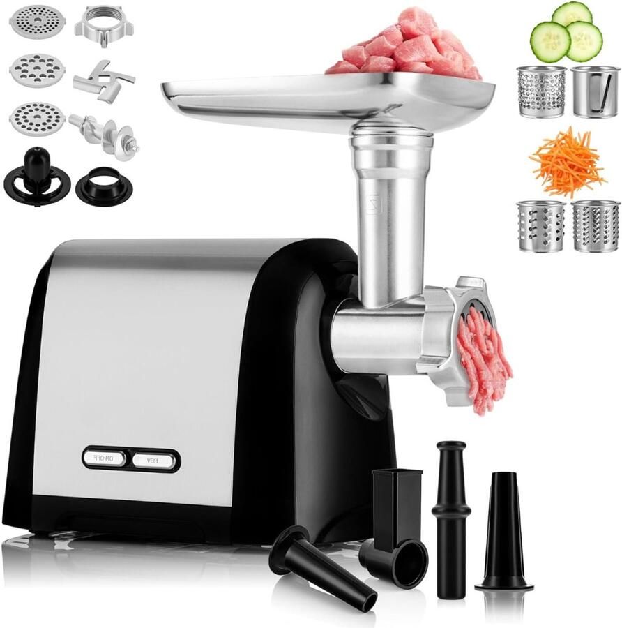 Zyrex Professionele Worstenmaker Roestvrijstalen Vleesmolen – Elektrische Gehaktmolen – Zilver ‎18cm x 35cm x 30cm