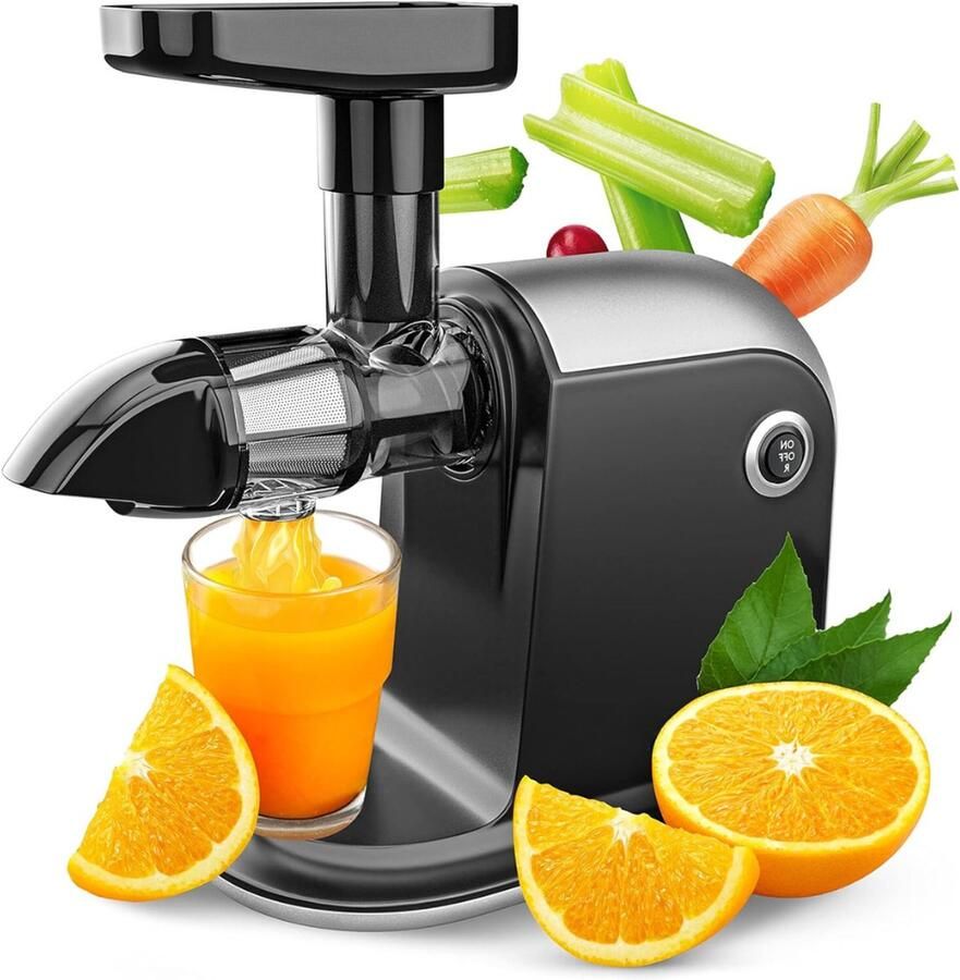 Florixa Sapcentrifuges Groenten en Fruit – Slowjuicer Universeel Gebruik – Juicer Vaatwasser Bestendig – Zwart ‎44cm x 32cm x 21cm