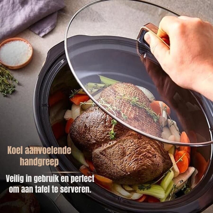 Zyrex Slowcooker met Timer Crockpot Stoompot Inclusief Warmhoudfunctie 6.5 Liter Zwart -‎29 x 42 x 25 cm; 5.21 kg