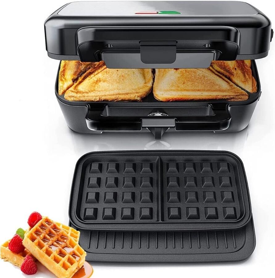 Zyrex Wafelijzer met verwisselbare platen Wafelijzer Zwart 29cm x 34cm x 24cm