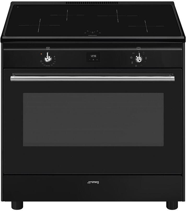 Smeg CX91IMBL Inductie Fornuis 90 cm 4 Kookzones 70L Multifunctionele Oven Boosterfunctie Hydrolyse Reiniging Energieklasse A Mat Zwart