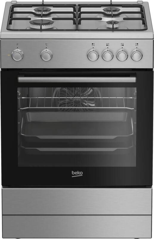 Beko FBM6202XNL AeroPerfect – Vrijstaand Gasfornuis – 60 cm – 4 Gasbranders – Multifunctionele Elektrische Oven – Inox – 66L – Energieklasse A