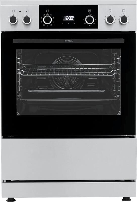 ETNA FI660RVS Inductiefornuis (60 cm) RVS look Energielabel A 4 inductie zones met automatische pandetectie oven inhoud 60 liter bediening met draaiknoppen en touch control digitale timer met uitschakelfunctie opberglade