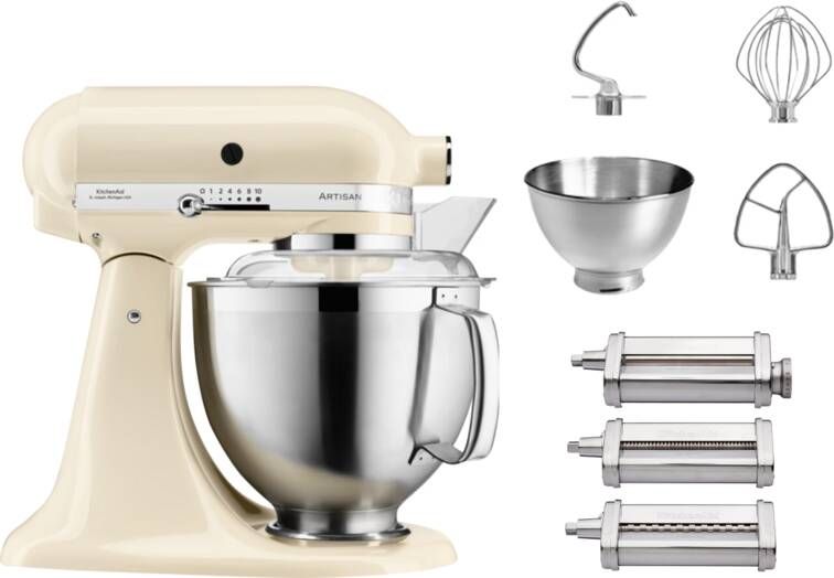 KitchenAid 5KSM185PSEAC Amandelwit + Pastaroller en -snijderset (3-delig)