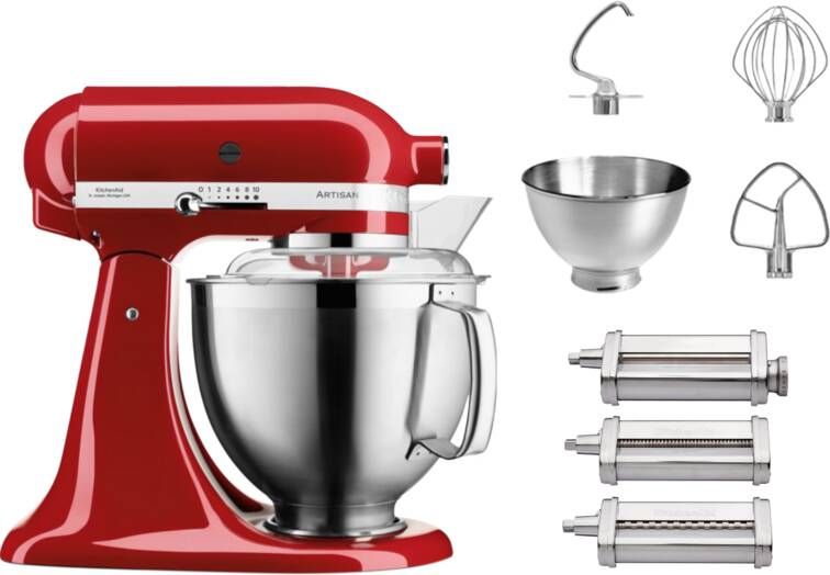 KitchenAid 5KSM185PSEER Keizerrood + Pastaroller en -snijderset (3-delig)