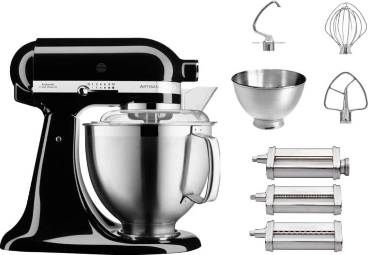 KitchenAid 5KSM185PSEOB Onyx Zwart + Pastaroller en -snijderset (3-delig)