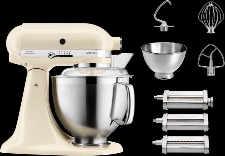 KitchenAid 5KSM185PSEAC Amandelwit + Pastaroller en -snijderset (3-delig)