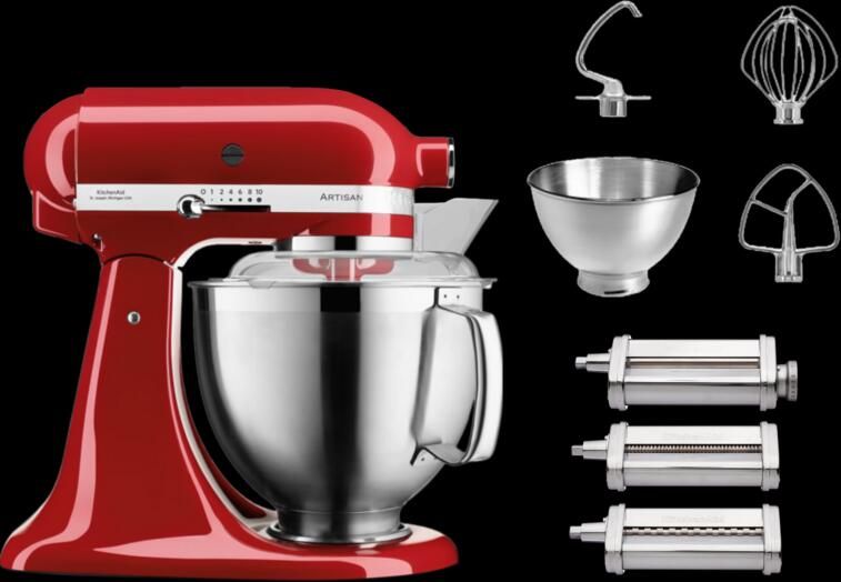 KitchenAid 5KSM185PSEER Keizerrood + Pastaroller en -snijderset (3-delig)