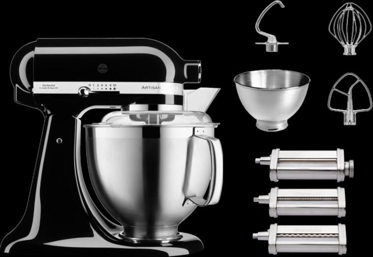 KitchenAid 5KSM185PSEOB Onyx Zwart + Pastaroller en -snijderset (3-delig)