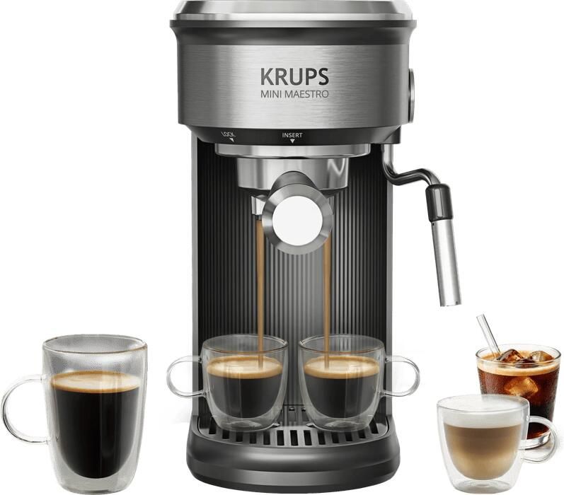 Krups Mini Maestro XP3508 Pistonmachine 20 bar druk 7 recepten voor warme en koude dranken