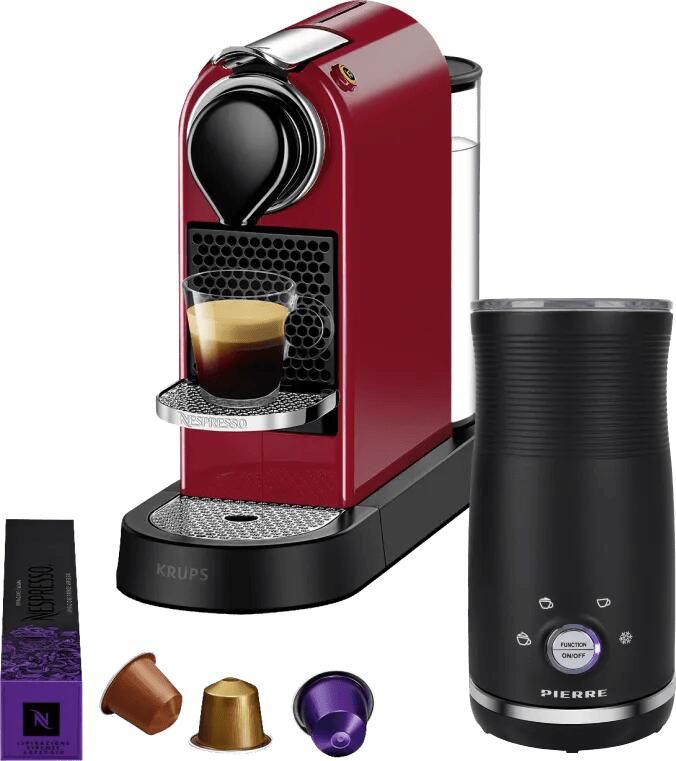 Krups Nespresso Citiz XN7415 Kersenrood + Pierre Melkopschuimer