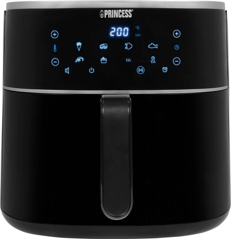 Princess Digitale Airfryer XXL 182254 8 liter Extra Groot PFAS vrij Heteluchtfriteuse Inclusief in hoogte verstelbaar Grillrack Digital Touchscreen 8 Automatische Programma's 1800W Zwart
