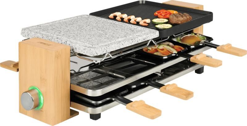 Princess gourmetstel 162955 Raclette en Steengrill Pure 8 Bamboe Regelbare thermostaat 1300W 2 grillplaten en extra Steengrill 8 pannetjes 2 meter snoer Parking deck voor ongebruikte pannetjes Pasen - Foto 3