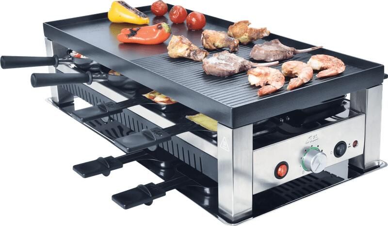 Solis 5 in 1 Tafelgrill 791 Gourmetstel 8 Personen Grill Wok Pizzamaker Raclette en Pannenkoeken Raclette Gourmet Set Bakplaat Gourmetten Zilver Zwart - Foto 3