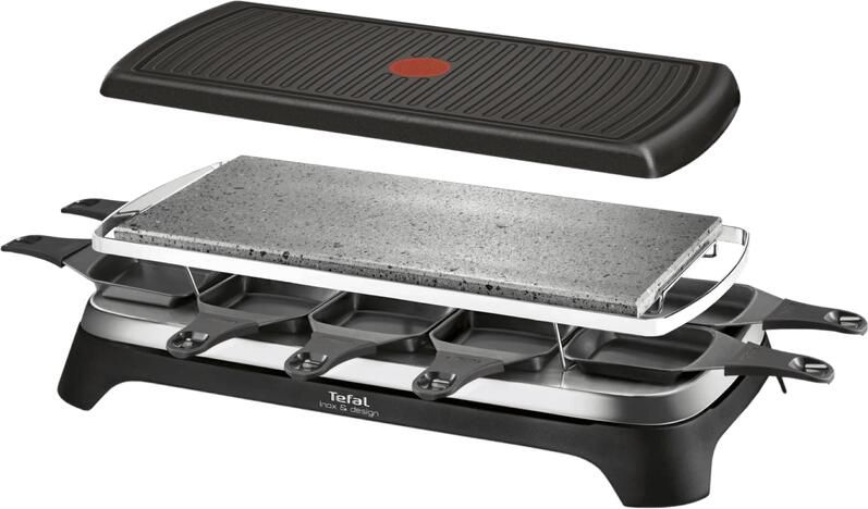 Tefal Inox & Design RE45A8 Gourmetset 3-in-1 RVS Geschikt voor Raclette en Grillen 10 Personen