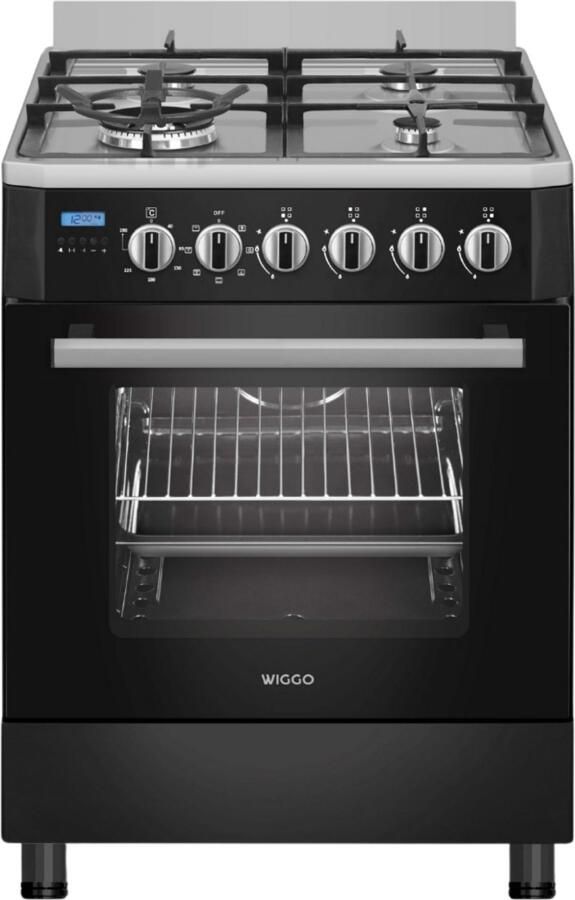 Wiggo WO-E639R(BX) Vrijstaand Gasfornuis Wok 60 cm 66 Liter 4 pitten Energieklasse B 5 jaar garantie Zwart Rvs - Foto 2