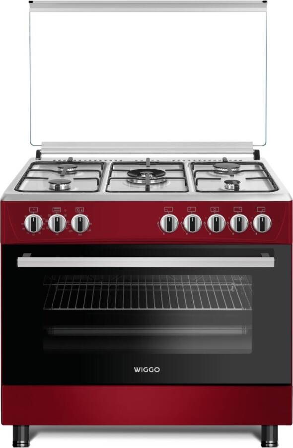 Wiggo WO-E905R(RX) Gasfornuis 5 Kookzones 7 Ovenstanden Wokbrander Timer 5 Jaar Garantie Rood Rvs - Foto 3