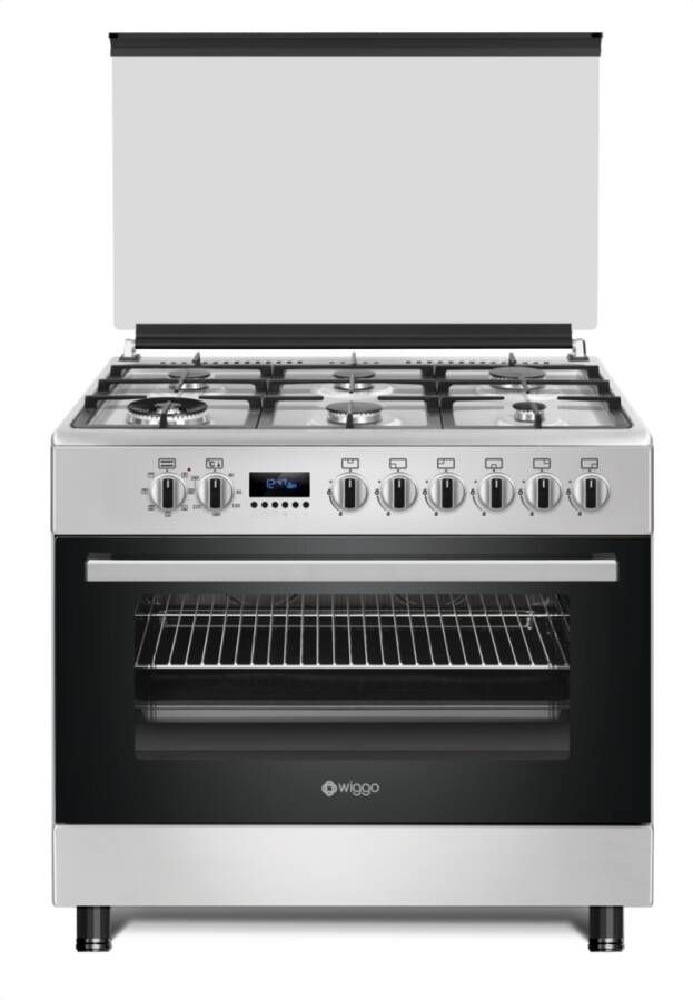 Wiggo WO‑E969R(XX) – Vrijstaand gasfornuis – 90 cm – 6 kookzones met dubbele wokbrander – 110L elektrische oven – Roestvrijstaal – Elektrische vonkontsteking & vlambeveiliging – Energieklasse B – 5 jaar garantie - Foto 3