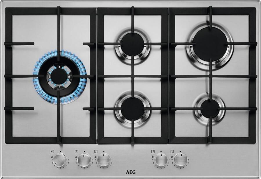 AEG HGB75520SM Roestvrijstaal Ingebouwd 75 cm Gaskookplaat 5 zone(s)