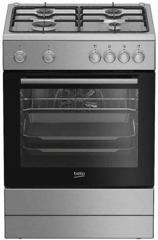 Beko FBM6202XNL AeroPerfect – Vrijstaand Gasfornuis – 60 cm – 4 Gasbranders – Multifunctionele Elektrische Oven – Inox – 66L – Energieklasse A