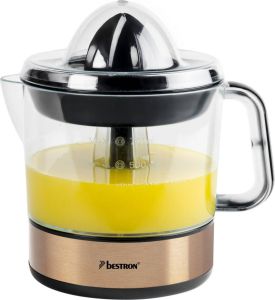 Bestron elektrische Citruspers Sinaasappelpers incl. 2 perskogels en aromadeksel motor met twee draairichtingen (links rechts) sap reservoir: 0.7 liter 40 Watt koper