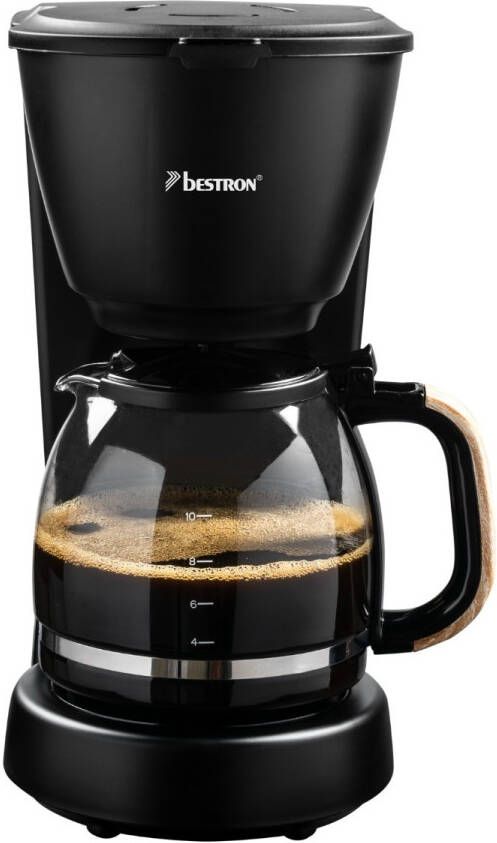 Bestron Filterkoffiezetapparaat voor 10 kopjes koffie filterkoffiemachine incl. glazen kan van 1 5 liter vast filter & warmhoudplaatje 1000 Watt Black & Wood Design zwart hout - Foto 3